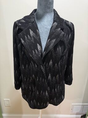 Black Patterned Notch-Lapel Blazer Jacket
